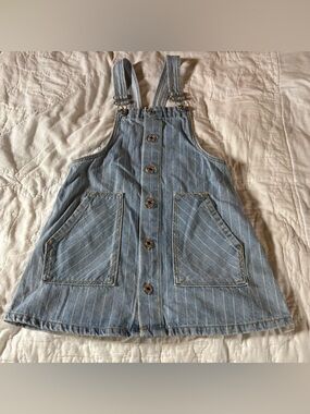 Zara Kids Denim Striped Dungaree Overalls Dress/Jumper Light Wash Pockets Sz 7